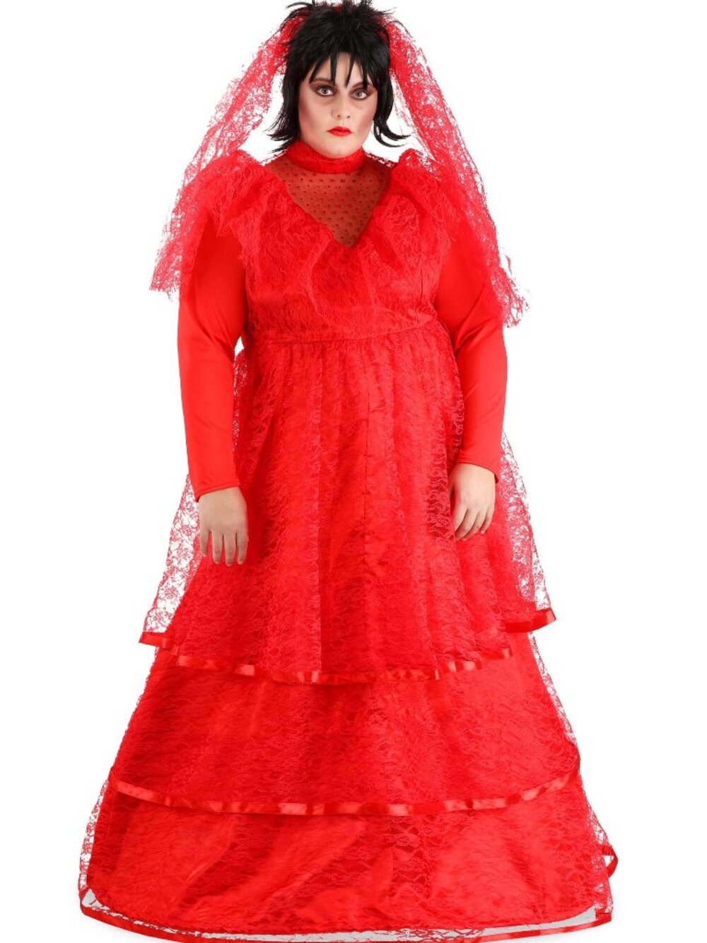 Lydia Deetz Beetlejuice Red Gothic Women's Wedding Dress Costume (3X)